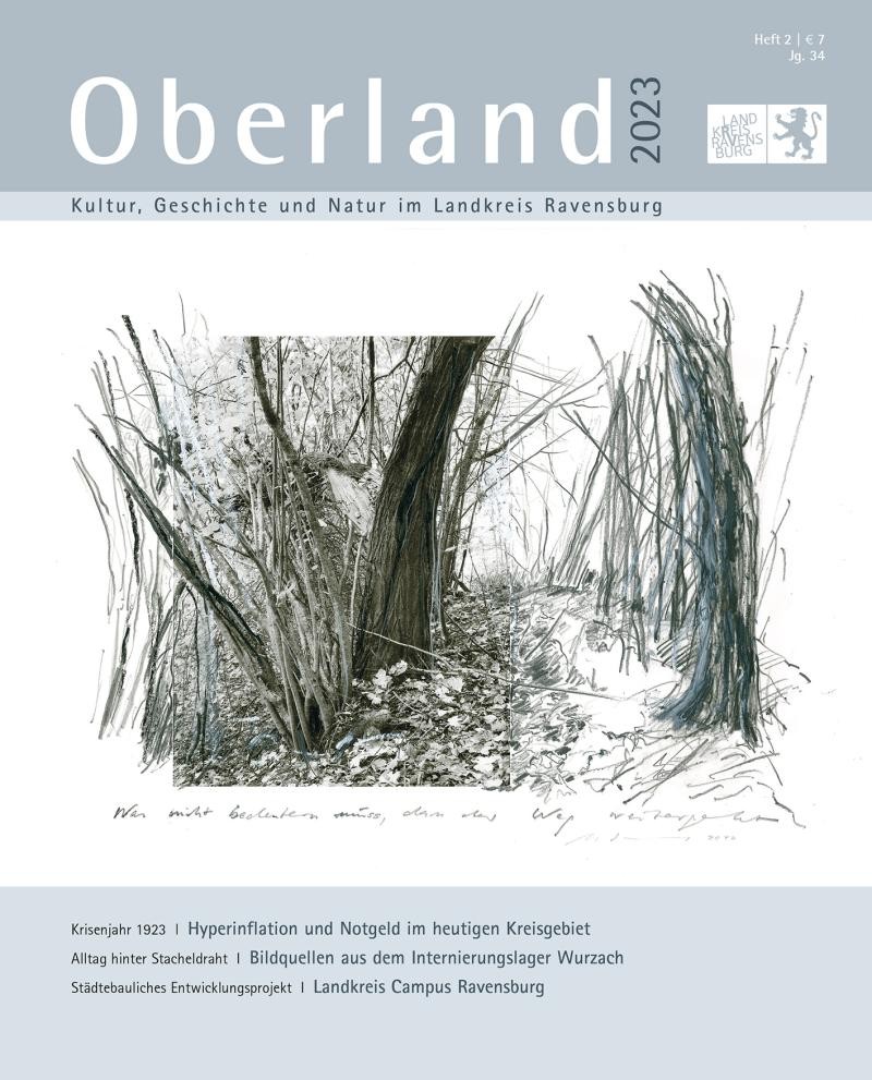 Graphische Abbildung des Titelsbildes des Magazins. Farben sind gedeckt gehalten in grau, weiß und schwarz. Bildlich ist eine schwarz-weiß gehaltene Natur-Grafik von Baum, Gräsern und Schilf abgedruckt. 